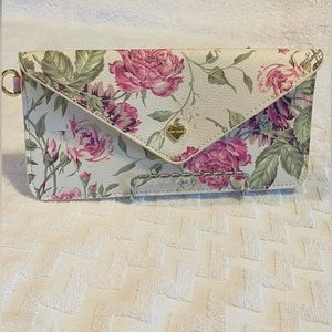 BETSEY JOHNSON FLORAL LEATHER SLIM ENVELOPE CLUTCH